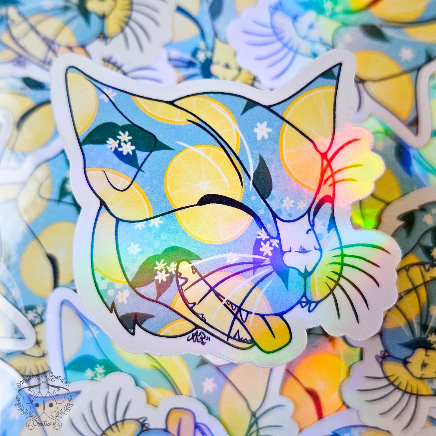 Lemon Head Holographic Vinyl Cat Sticker
