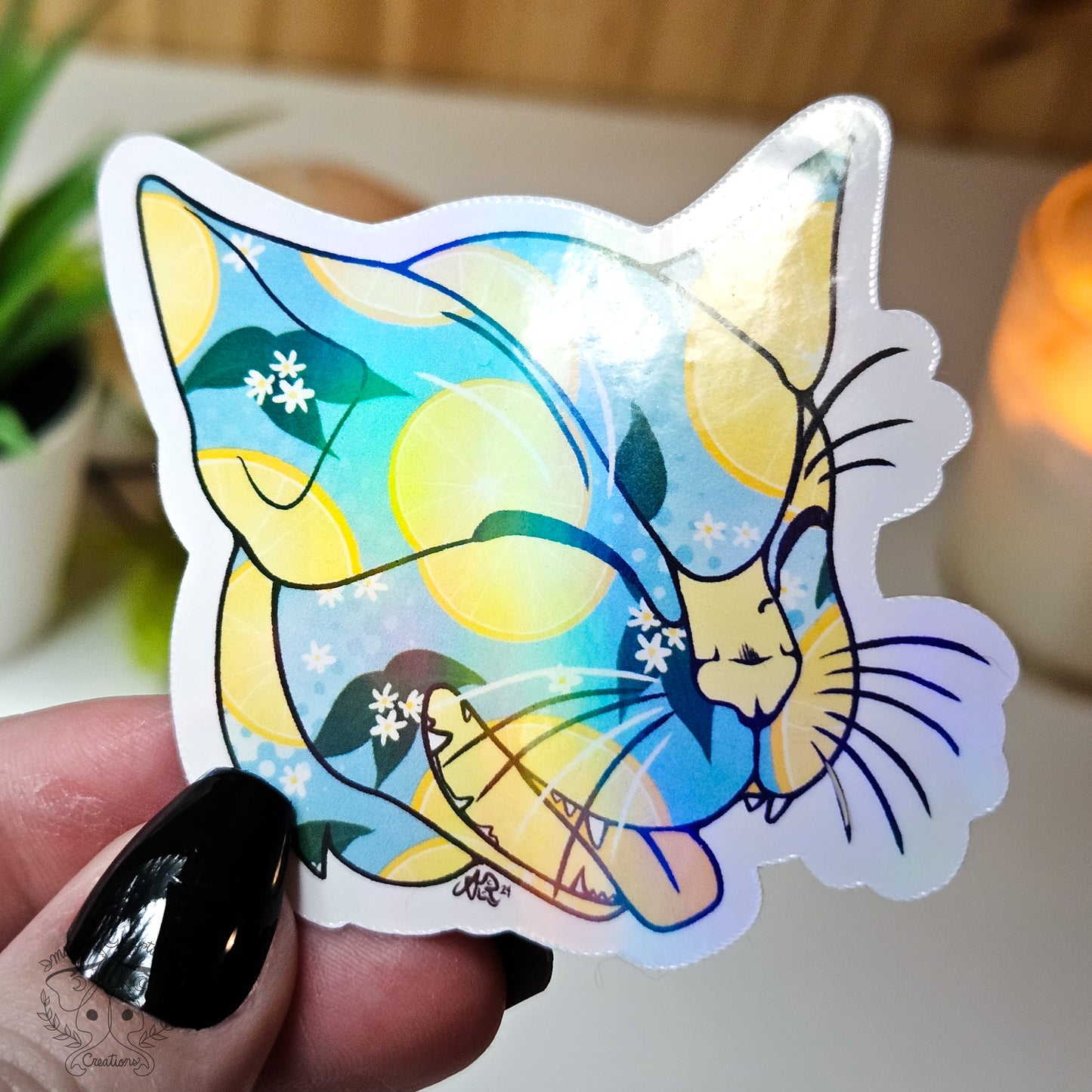 Lemon Head Holographic Vinyl Cat Sticker