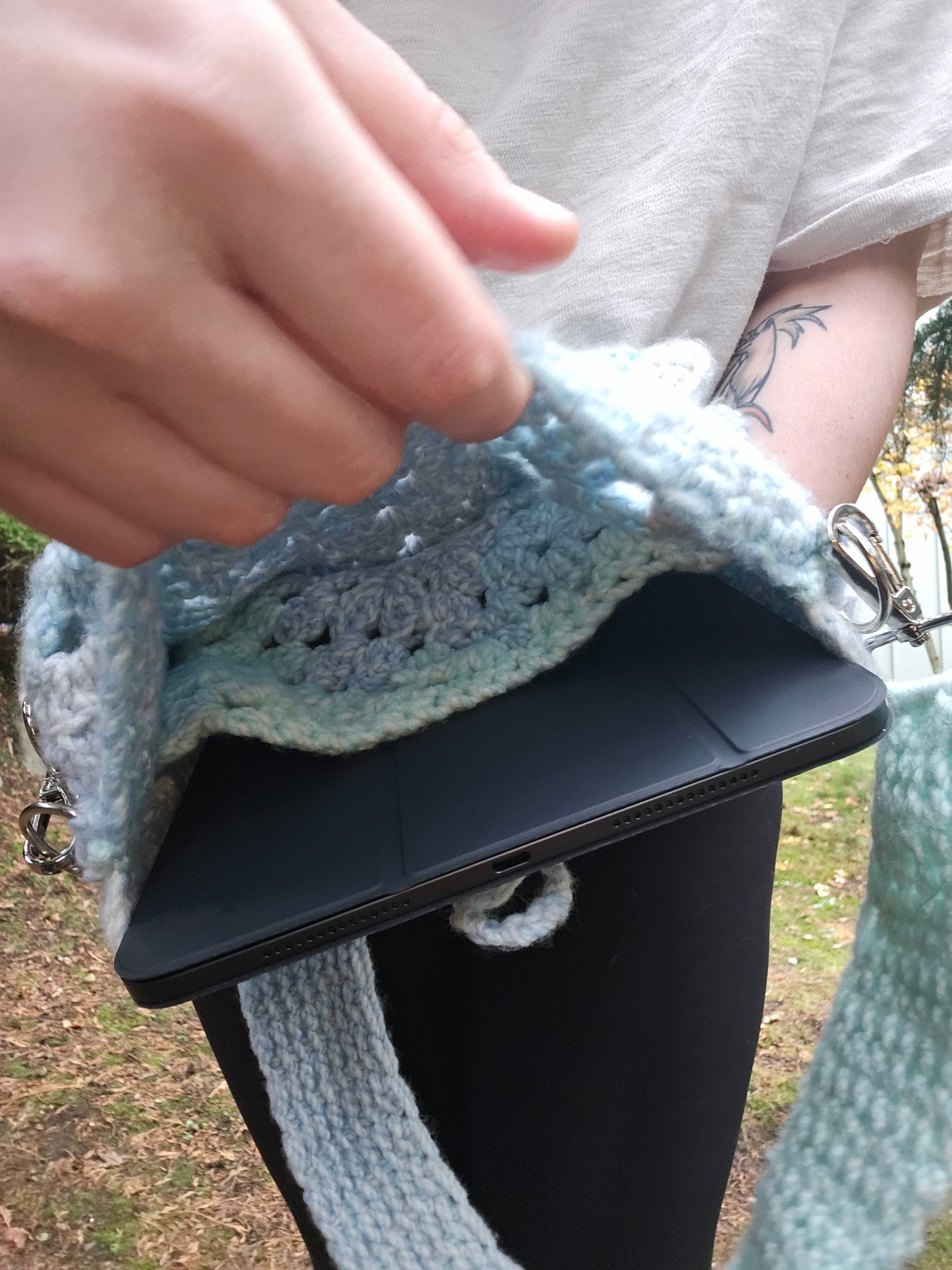 Serene Skies Crochet Star Satchel Bag with divider and removable strap