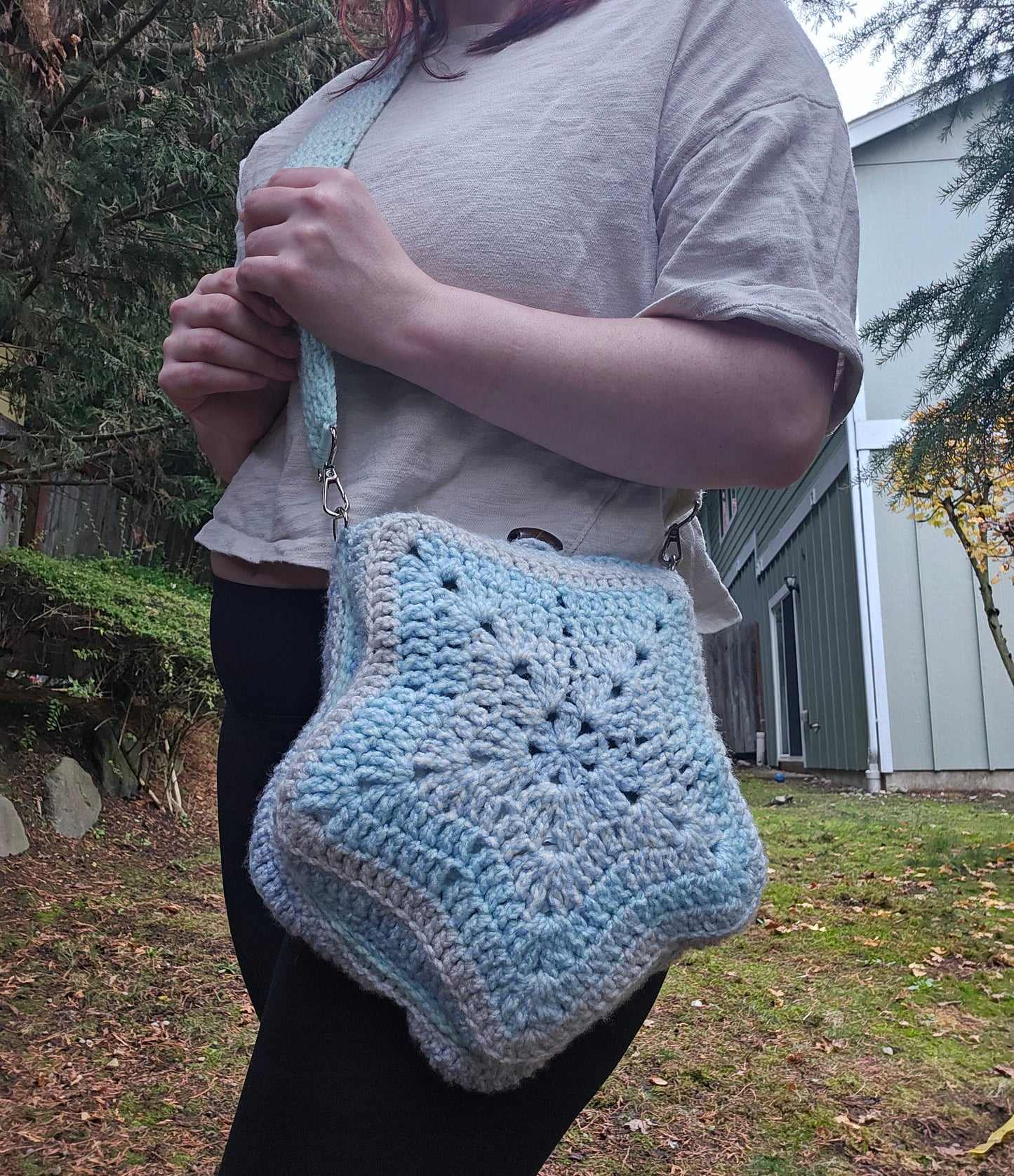 Serene Skies Crochet Star Satchel Bag with divider and removable strap
