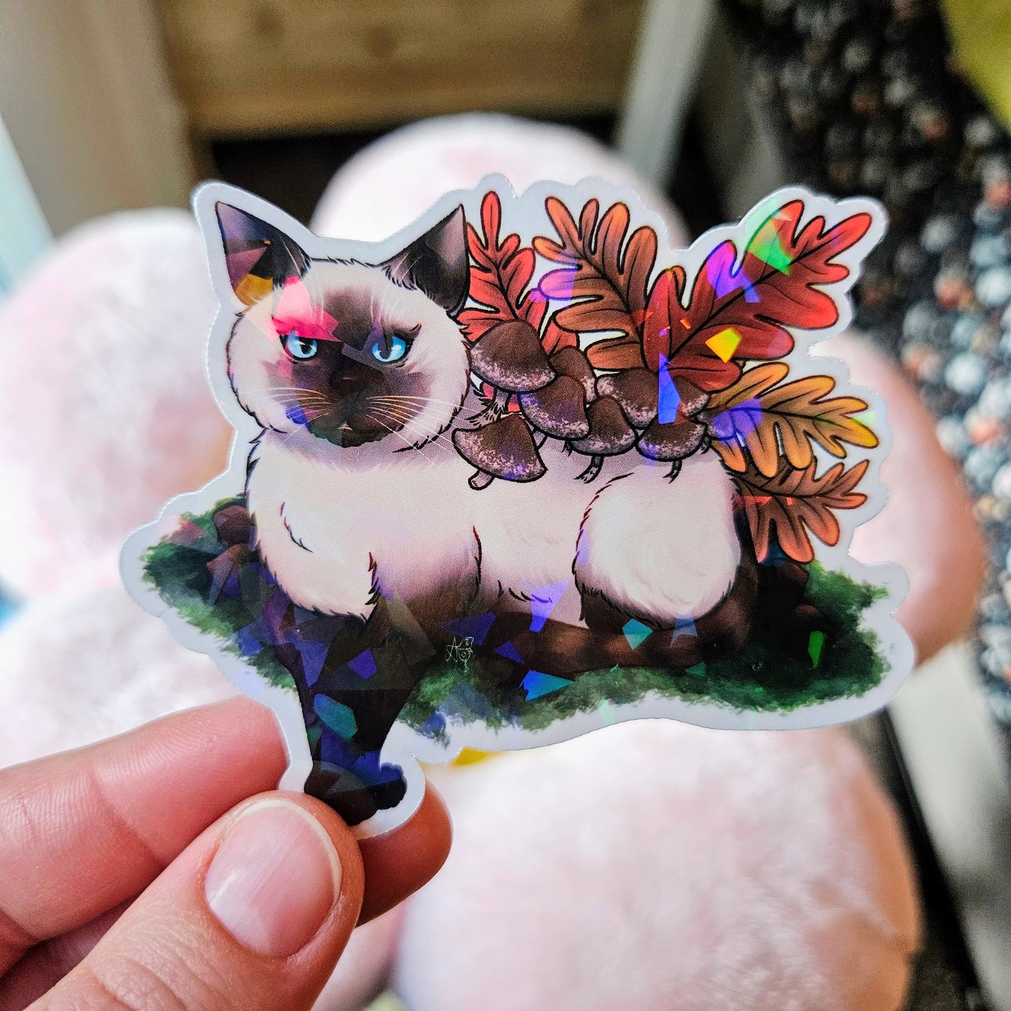 3.5" Siamese Shiitake Moss Cat Vinyl Sticker