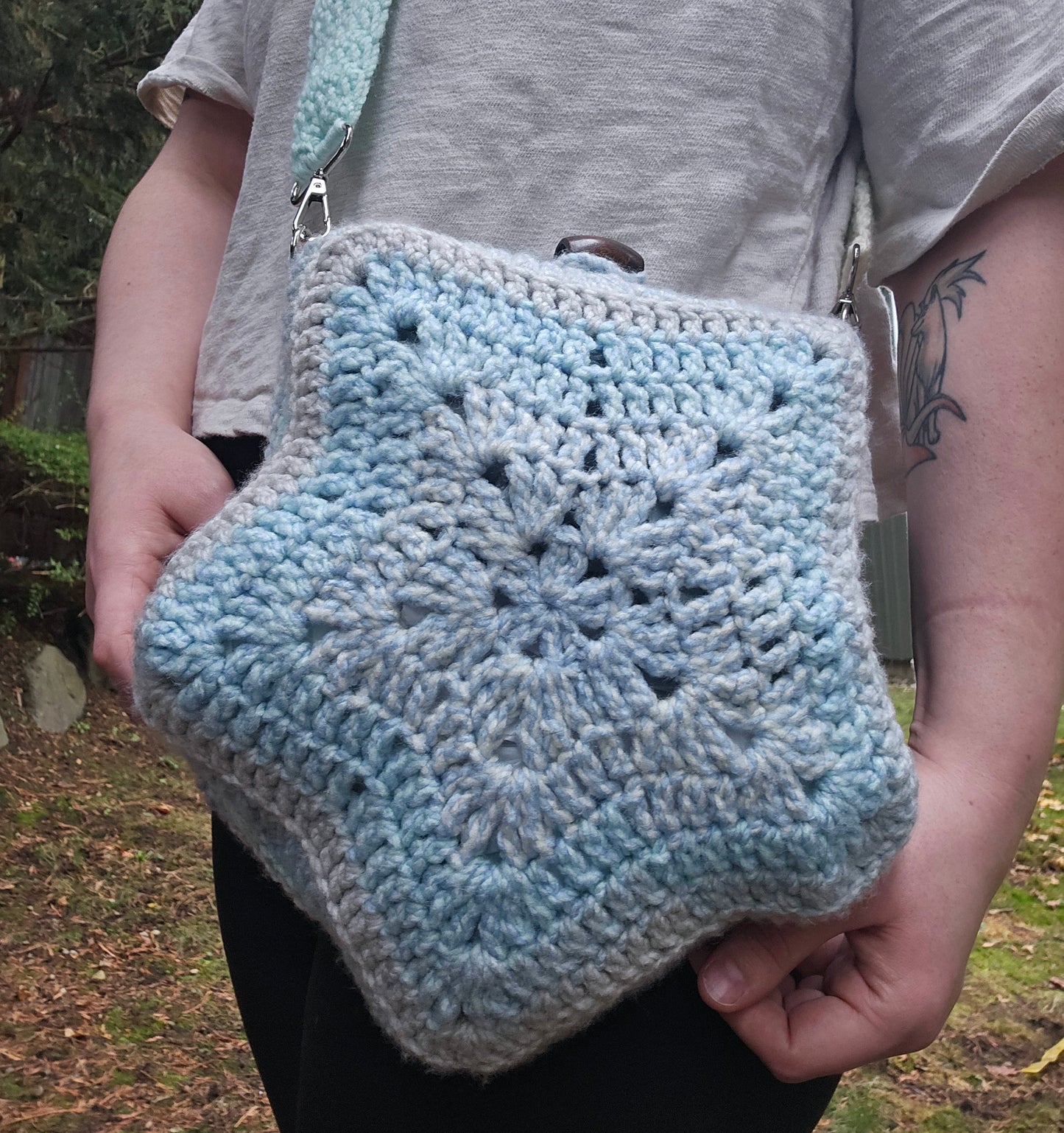 Serene Skies Crochet Star Satchel Bag with divider and removable strap